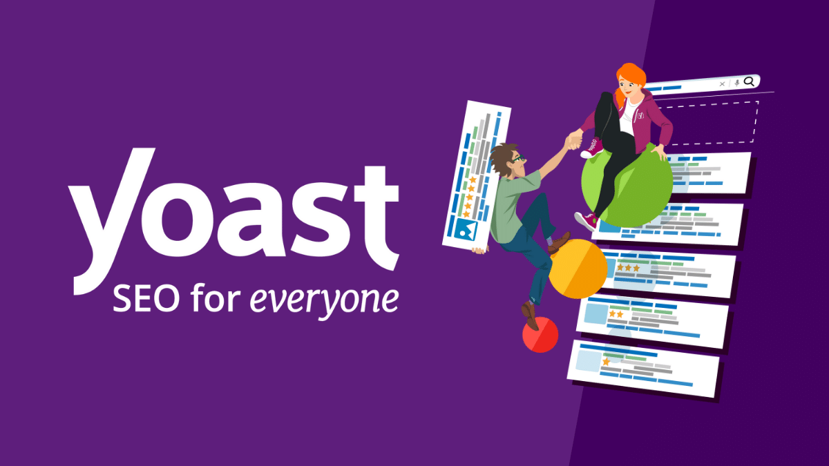 Yoast Seo Premium Seo Plugin For Wordpress V24.7 Best And Free The #1 Wordpress Seo Plugin Illustration Of A Person Helping Another Climb Over Various Search Result Elements, With The Text &Quot;Yoast Seo Premium For Everyone&Quot; On A Purple Background.