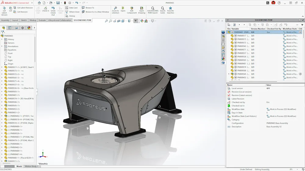 Solidworks Premium 2025 Sp1.1 Best 2D,3D Cad Design Software Screenshot Of The Solidworks Premium 2025 Interface Displaying A 3D Model Of A Mechanical Part. Various Toolbars And Option Menus Surround The Model, With A File Directory On The Left And Detailed Part Information On The Right, Showcasing Advanced Cad Capabilities.
