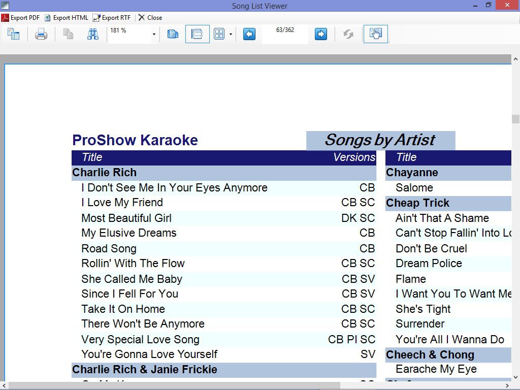 Karaoke Song List Viewer Software Karaoke Song List Viewer Software